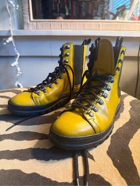 Yellow Lace-Up Combat Boots